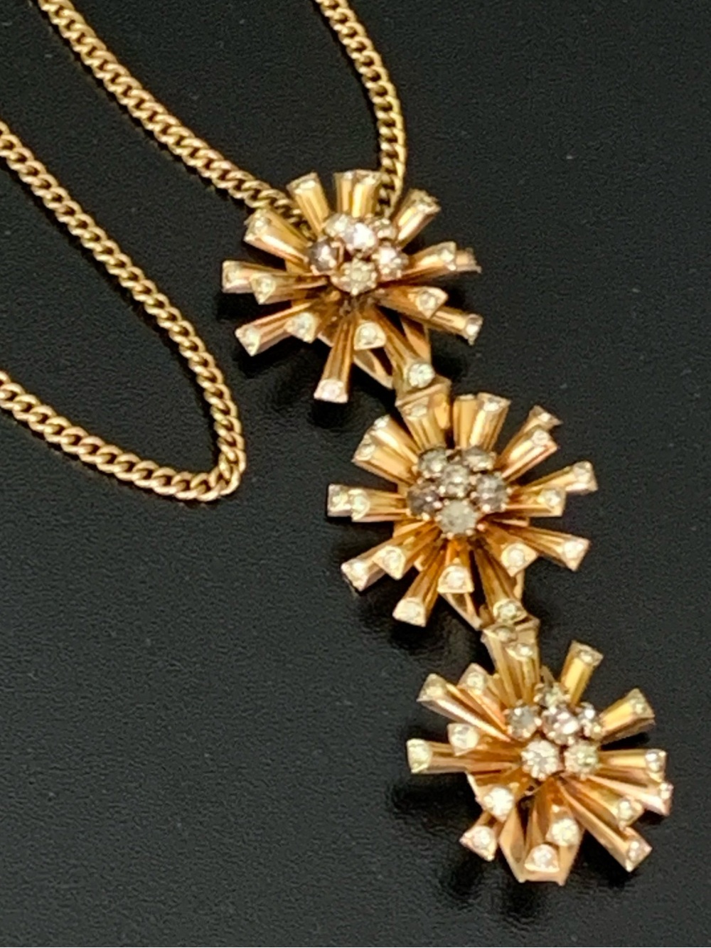 RARE- VINTAGE Mid-Century 12K Gold Filled Sunburst Dangle Pendant Necklace